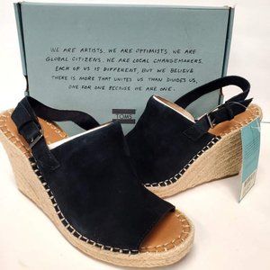 TOMS Women's Monica Wedge Sandal, Black Suede